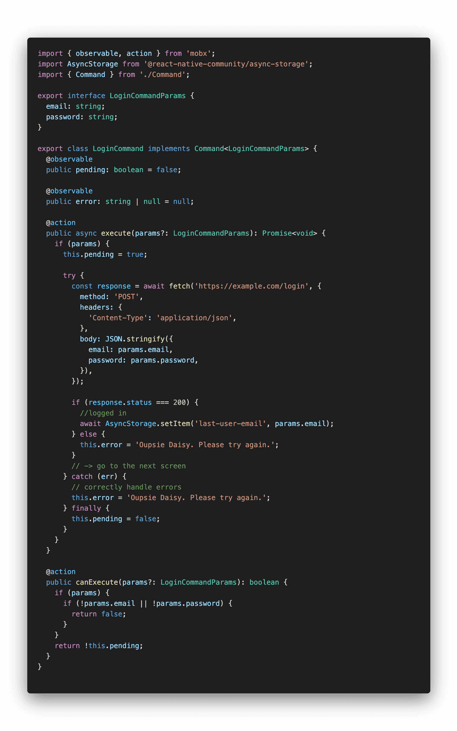Command pattern snippet continued